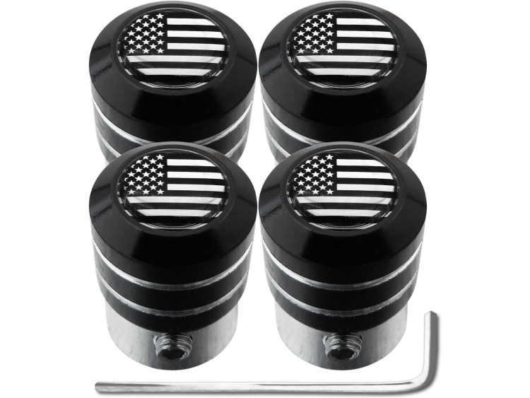 4 Antidiebstahl-Ventilkappen Amerikanische Flagge USA Vereinigte Staaten schwarz & chromfarbig "black"