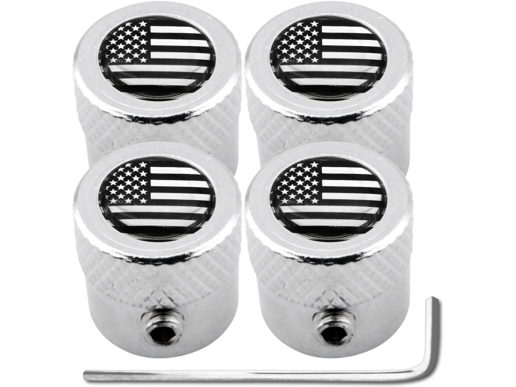 4 Antidiebstahl-Ventilkappen Amerikanische Flagge USA Vereinigte Staaten schwarz & chromfarbig "gestreift"