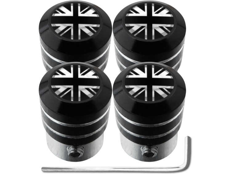 4 Antidiebstahl-Ventilkappen England Vereinigtes K&ouml;nigreich Englisch British Union Jack schwarz & chromfarbig "black"